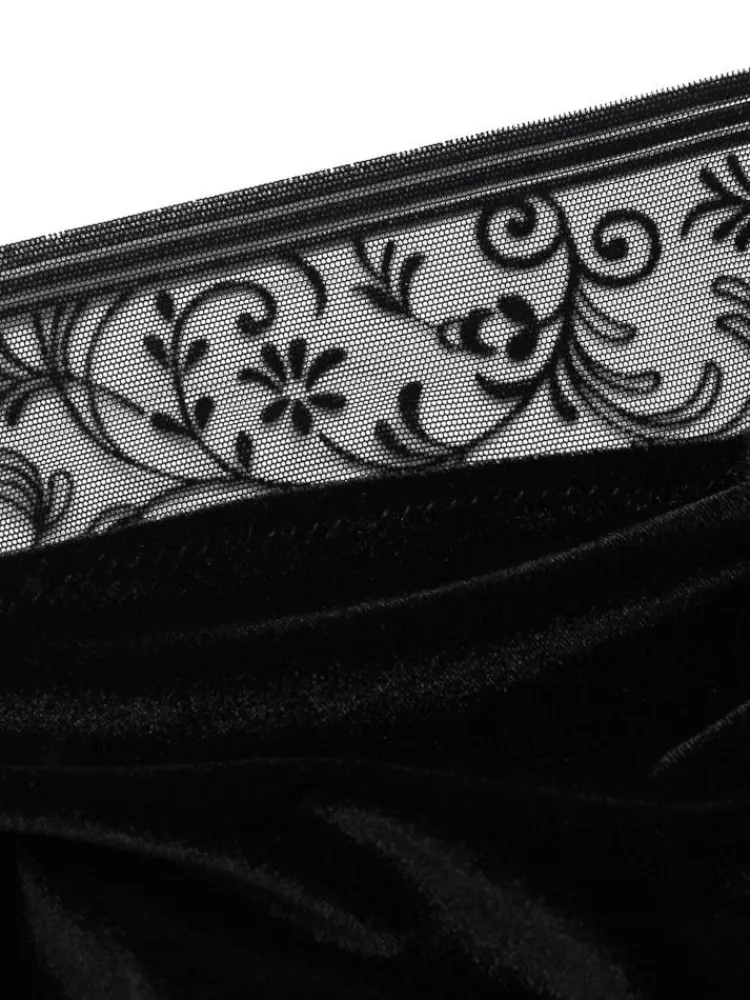 Langarm|Alle Bodys^Cadolle Langarm Samt-Body FLOQUI schwarz von schwarz mit Borte