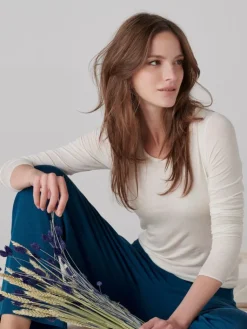 Wolle-Seide Shirts|Langarm^Oscalito Langarmshirt von mit Modal, Kaschmir und Seide champagner cremeweiß oder schwarz