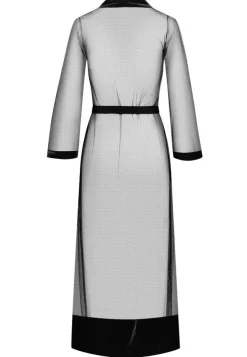 Morgenmantel Lang^Cadolle Langer Morgenmantel KIMONO TULLE LONGUE Tüll schwarz von schwarz mit Samt