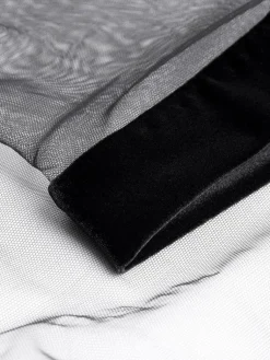 Morgenmantel Lang^Cadolle Langer Morgenmantel KIMONO TULLE LONGUE Tüll schwarz von schwarz mit Samt