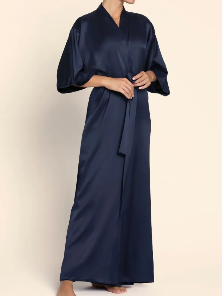 Morgenmantel Aus Satin|Morgenmantel Mit Seide^Lise Charmel Langer Seide Morgenmantel ECLAT COUTURE von dunkelblau