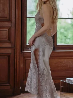 Alle Negligés|Seidenneglige^Marjolaine Langes Seidennachthemd VENUS in von kieselgrau