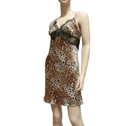 Seidennachthemd|Alle Negligés^Luna di Seta LAST PIECE Animal-Print Seiden-Negligé LEOPARD Größe XL 42 von animal-print Leopard (braun - schwarz) mit Spitze