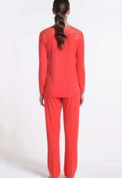 Feine Pyjamas^Verdiani LAST PIECE Modal Schlafanzug ARANCIO koralle-rot von Größe 36 koralle rot mit Spitze