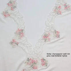 Seidennachthemd|Seidenneglige^Nightdreams LAST PIECE Nachthemd Wirkseide Seidenmix PAMINA weiß rosa Größe 46 champagner-weiß mit grau-rosé bestickter Spitze