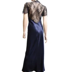 Seidennachthemd|Seidenneglige^Marjolaine LAST PIECE Seide Nachtkleid CHANTAGE mit Spitze von Größe 38 dunkelblau oder natur-weiß mit Spitze