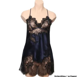 Seidennachthemd|Alle Negligés^Marjolaine LAST PIECE Seide Negligé CHANTAGE kurz mit Spitze von blau Größe 42