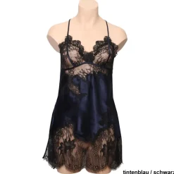 Seidennachthemd|Alle Negligés^Marjolaine LAST PIECE Seide Negligé CHANTAGE kurz mit Spitze von blau Größe 42