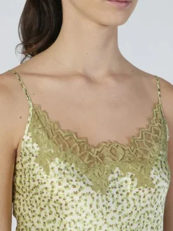 Seidennachthemd|Alle Negligés^Verdiani LAST PIECE Seide Neglige mit Spitze kurz Kiwi Print von Größe 42