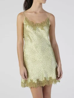 Seidennachthemd|Alle Negligés^Verdiani LAST PIECE Seide Neglige mit Spitze kurz Kiwi Print von Größe 42