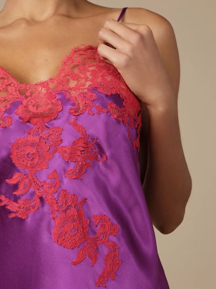 Alle Negligés|Seidenneglige^Marjolaine LAST PIECE Seidenneglige GEMMA No. 3 von violett Größe DE 34 aqua-blau oder beere-violett mit Spitze