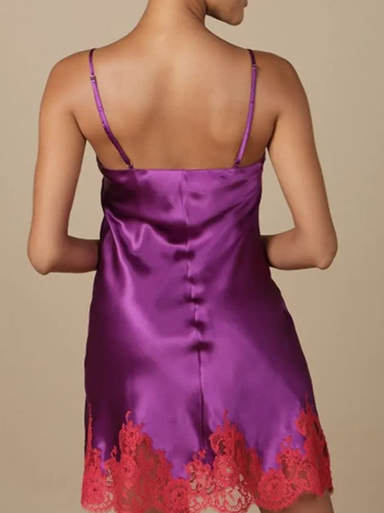 Alle Negligés|Seidenneglige^Marjolaine LAST PIECE Seidenneglige GEMMA No. 3 von violett Größe DE 34 aqua-blau oder beere-violett mit Spitze