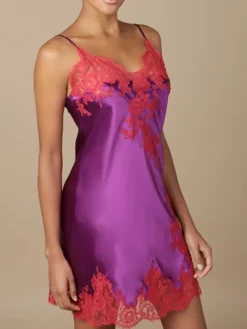 Alle Negligés|Seidenneglige^Marjolaine LAST PIECE Seidenneglige GEMMA No. 3 von violett Größe DE 34 aqua-blau oder beere-violett mit Spitze