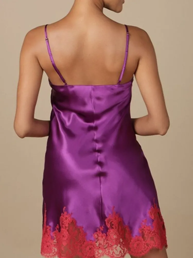 Alle Negligés|Seidenneglige^Marjolaine LAST PIECE Seidenneglige GEMMA No. 3 von violett Größe DE 34 aqua-blau oder beere-violett mit Spitze