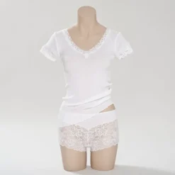 T-Shirt|Shirt Mit Spitze^Gattina LAST PIECE T-Shirt gerippt Seide mit Spitze CURACAO von nur noch in rot Größe S