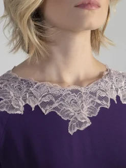 Feine Pyjamas^Verdiani LAST SIZE Modal Pyjama VIOLET in lila von Größe 40 lila mit rosa Spitze