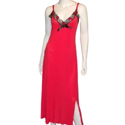 Seidennachthemd|Alle Negligés^Gattina LAST SIZE Seidennegligé lang Seidenmix SAMUI von Größe 38 schwarz oder rot mit schwarz-roter Spitze