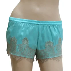 Mit Seidensatin|Alle Unterteile^Gattina LAST SIZE Stretchseide Shorts DESIDERIO AQUA mit Spitze von Größe 36 aqua-türkis mit rauchgrauer Spitze