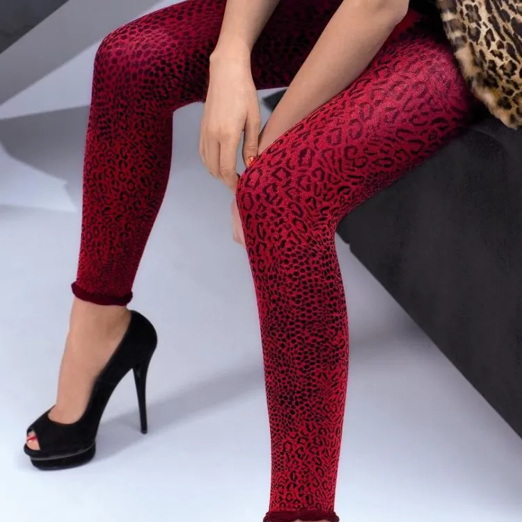 Leggings^Trasparenze Leopard Leggins MADRAS von rot oder royal-blau mit schwarzem Leopard-Muster