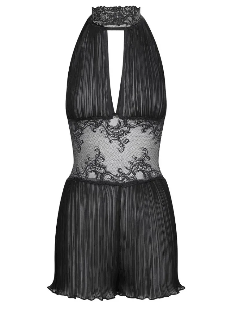 Alle Negligés^Cadolle Lingerie Kleid Combishort Mozart Plissee schwarz von Schwarz mit Spitze