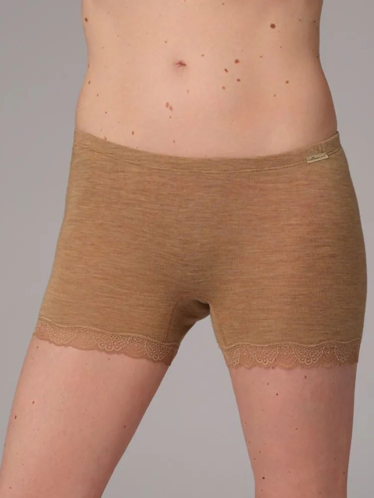 Wolle-Seide Slip|Alle Slips^comazo | earth Merino Seide Panty 2703 mit Spitze comazo|earth camel beige oder dunkelblau