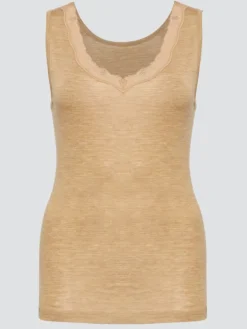 Wolle-Seide Tops|Tops Mit Spitze^comazo | earth Merino Seide Unterhemd 2703 mit breitem Träger comazo|earth camel beige oder dunkelblau