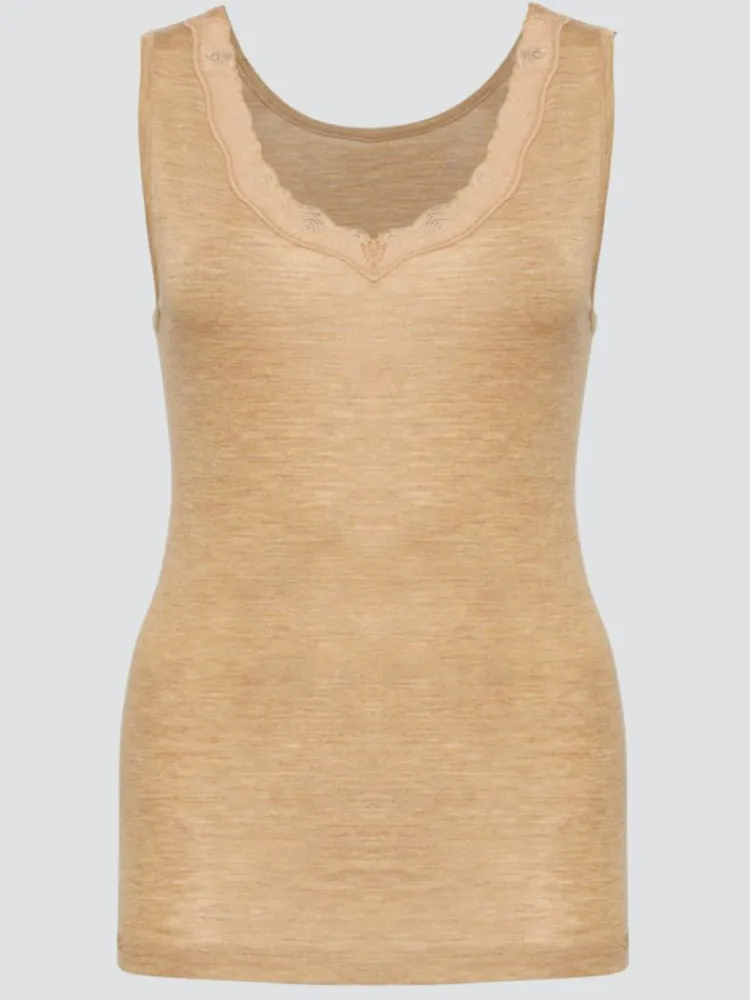 Wolle-Seide Tops|Tops Mit Spitze^comazo | earth Merino Seide Unterhemd 2703 mit Spitze comazo|earth camel beige oder dunkelblau