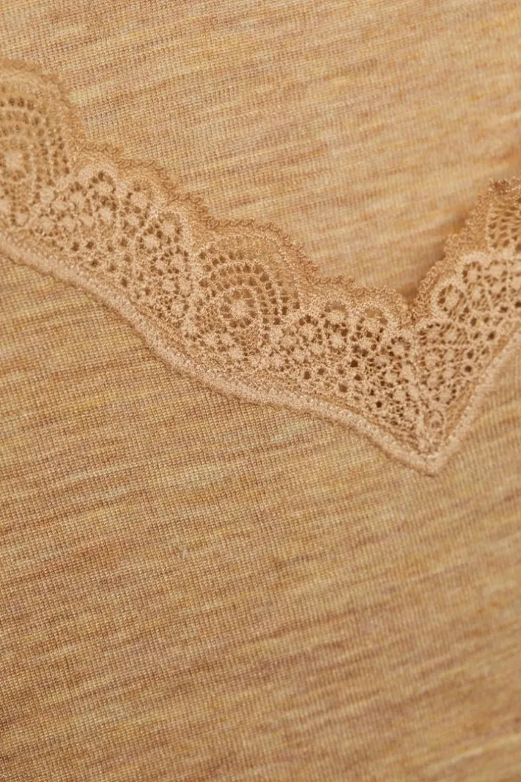 Wolle-Seide Tops|Tops Mit Spitze^comazo | earth Merino Seide Unterhemd 2703 mit Spitze comazo|earth camel beige oder dunkelblau