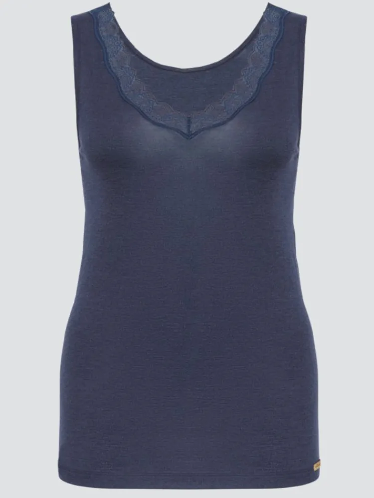 Wolle-Seide Tops|Tops Mit Spitze^comazo | earth Merino Seide Unterhemd 2703 mit Spitze comazo|earth camel beige oder dunkelblau