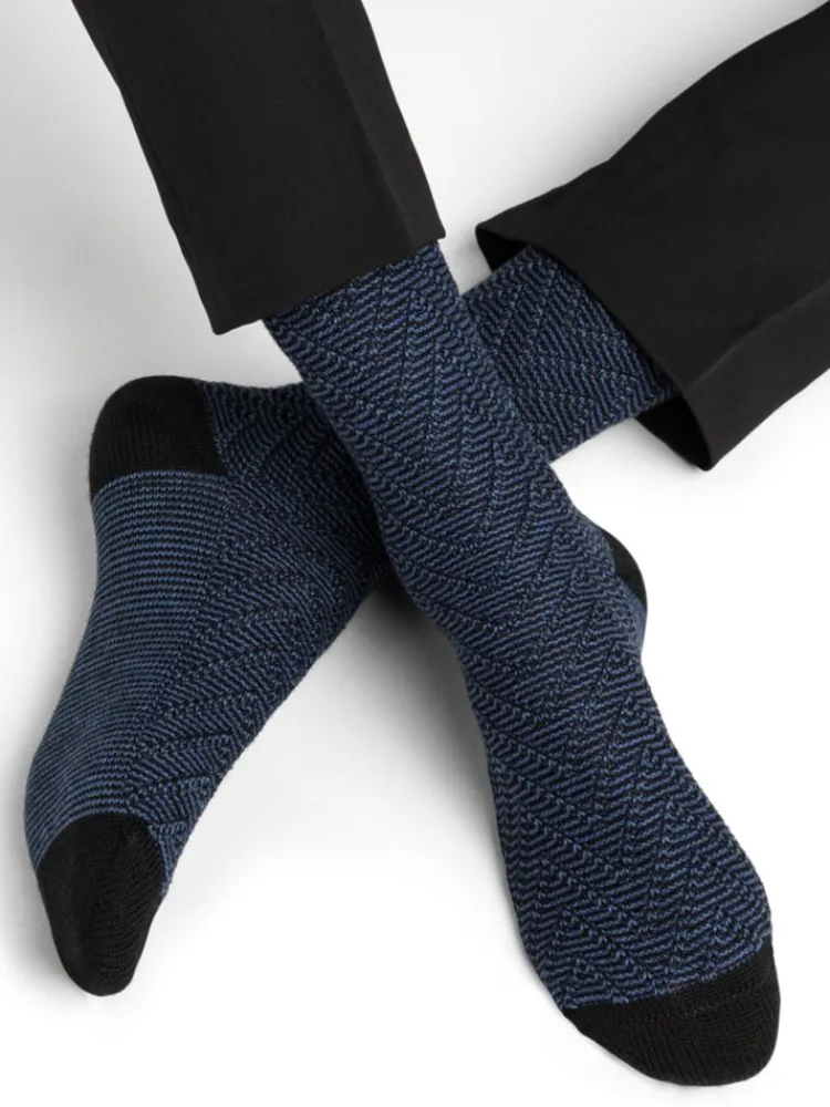 Socken^Bleuforu00eat Merinowolle Herren Socken rustikal von Bleuforet schwarz mit jeansblau oder marineblau mit grau