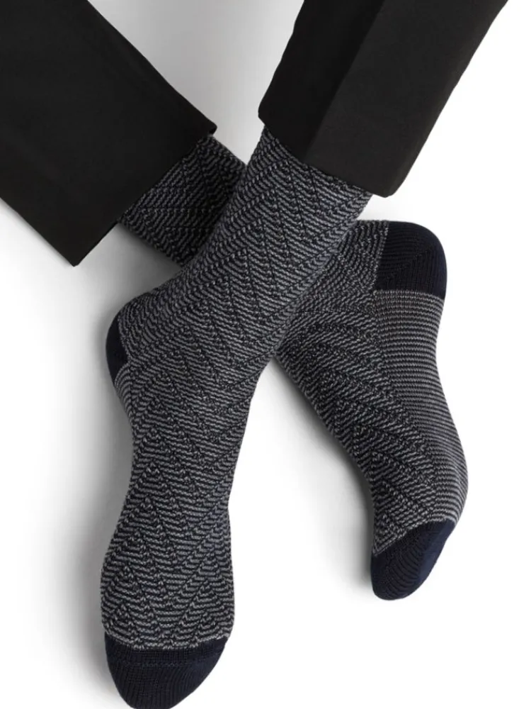 Socken^Bleuforu00eat Merinowolle Herren Socken rustikal von Bleuforet schwarz mit jeansblau oder marineblau mit grau