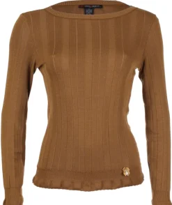 Wolle-Seide Shirts|Langarm^Artimaglia Merinowolle Seide RUNDHALS SHIRT breite Rippe von cognac braun oder kaki-grün