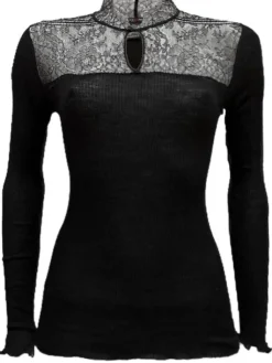 Shirt Mit Spitze|Wolle-Seide Shirts^Artimaglia Merinowolle Seide STEHKRAGEN SHIRT gerippt von