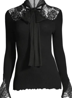 Shirt Mit Spitze|Wolle-Seide Shirts^Oscalito Merinowolle-Seide KRAGEN-SHIRT gerippt von schwarz