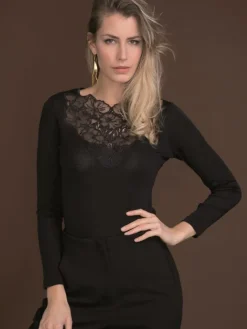 Shirt Mit Spitze|Wolle-Seide Shirts^Artimaglia Merinowolle-Seide LANGARM SHIRT von schwarz