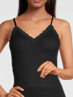 Wolle-Seide Tops|Tops Mit Spitze^Oscalito Merinowolle-Seide Spaghettiträger Unterhemd gerippt mit Calais Spitze von