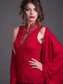 Wolle-Seide Tops|Tops Mit Spitze^Artimaglia Merinowolle-Seide Stehkragen TOP mit Spitze von