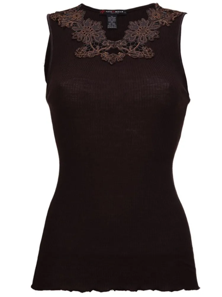 Wolle-Seide Tops|Tops Mit Spitze^Artimaglia Merinowolle-Seide TOP gerippt von schwarz oder rot