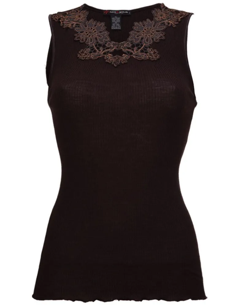 Wolle-Seide Tops|Tops Mit Spitze^Artimaglia Merinowolle-Seide TOP gerippt von schwarz oder rot