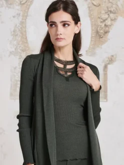 Wolle-Seide Tops|Tops Mit Spitze^Oscalito Merinowolle-Seide Trägertop mit Glitzer gerippt von moosgrün oder royalblau