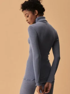 Wolle-Seide Shirts|Mit Rollkragen^Oscalito Merinowolle-Seide TURTLENECK SHIRT gerippt Basic von