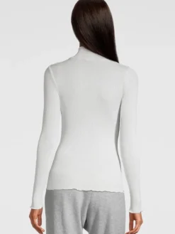 Shirt Mit Spitze|Wolle-Seide Shirts^Oscalito Merinowolle-Seide TURTLENECK SHIRT Leavers Spitze von silber