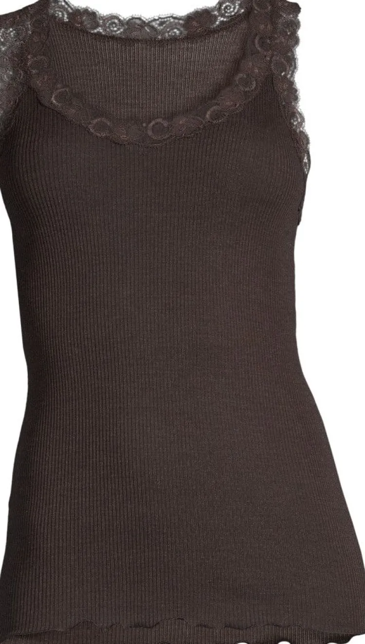 Wolle-Seide Tops|Tops Mit Spitze^Oscalito Merinowolle-Seide Unterhemd gerippt mit Calais Spitze von