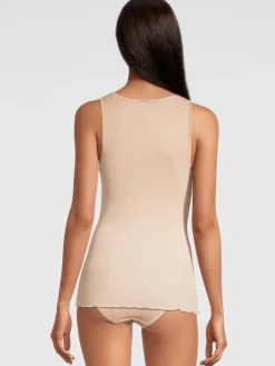 Wolle-Seide Tops|Tops Mit Spitze^Oscalito Merinowolle-Seide Unterhemd gerippt von beige oder schwarz