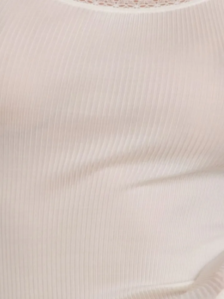 Wolle-Seide Tops|Camisole (Breite Träger)^Artimaglia Merinowolle-Seide UNTERHEMD gerippt mit Spitze von