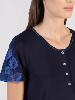 Feine Pyjamas^Verdiani Modal Kurzarm-Schlafanzug BLU dunkelblau von dunkelblau mit Spitze