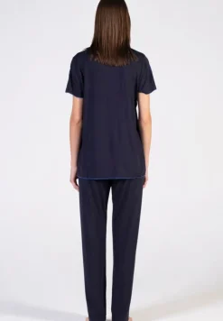 Feine Pyjamas^Verdiani Modal Kurzarm-Schlafanzug BLU dunkelblau von dunkelblau mit Spitze