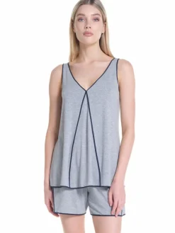 Feine Pyjamas^Verdiani Modal Kurz-Schlafanzug WKND No. 20 grau von grau mit dunkelblau