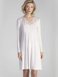 Edle Nachthemden^Verdiani Modal Langarm Nachtkleid SNOW in weiss von cremeweiss
