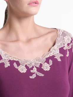 Edle Nachthemden^Verdiani Modal Langarm Nachtkleid PRUGNA violett von pflaume-violett Prugna